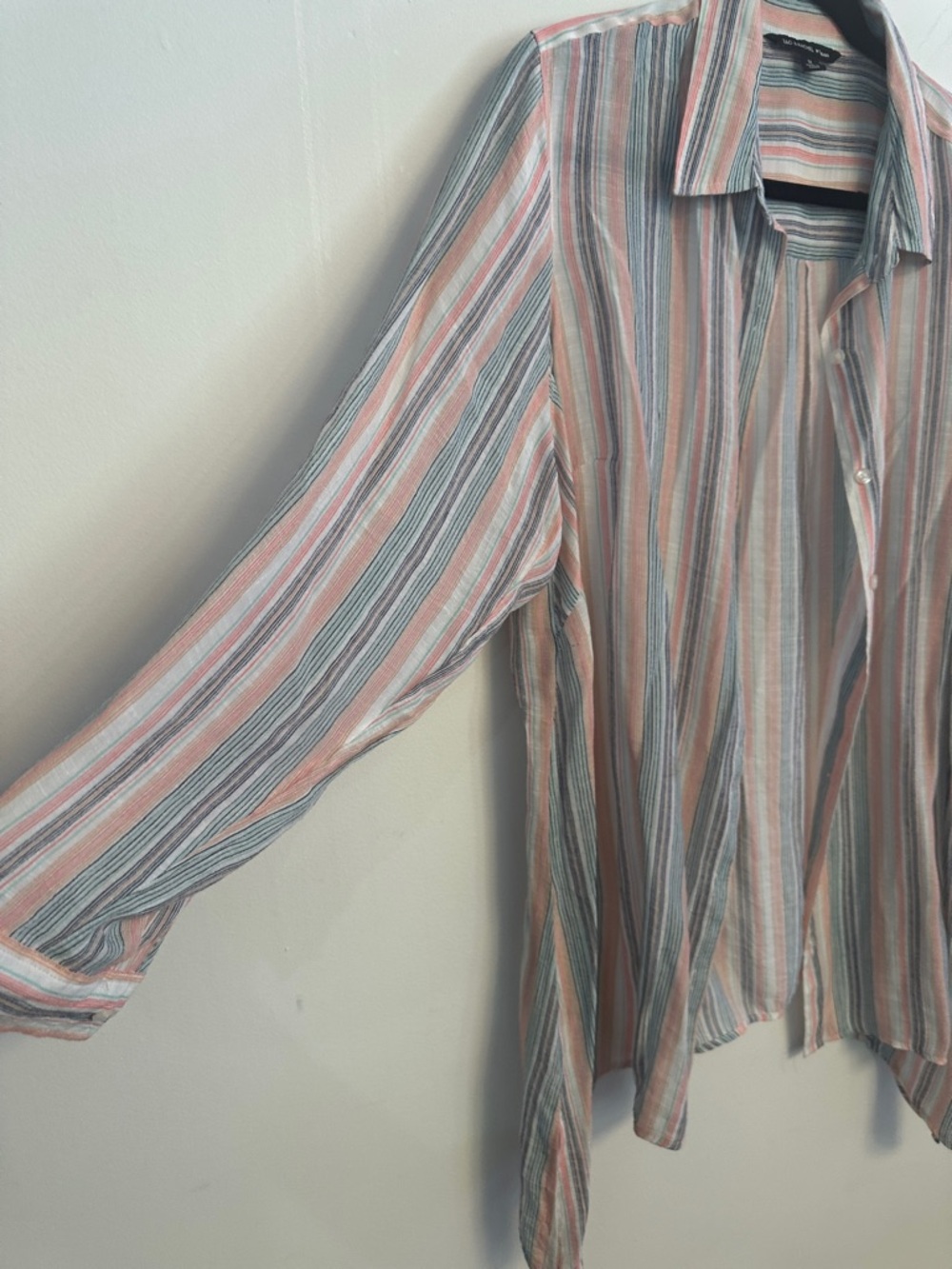 Zac & Rachel Striped Button-Front Tunic in Coral, Sage & Cream - Picture 3 of 6